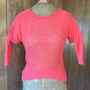 Lightweight coral & striped fitted sweater